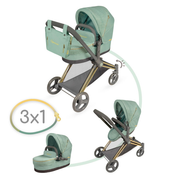 Skládací kočárek pro panenky 3 v 1 s taškou Capriccio 73 cm DeCuevas