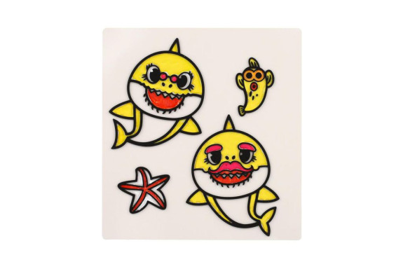 Okenní samolepky a omalovánky Baby Shark s barvami