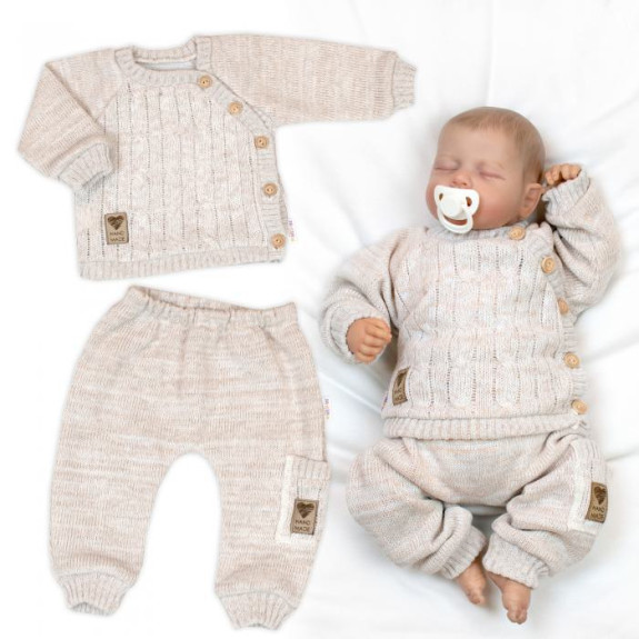 Rostoucí pletený svetřík a kalhoty s kapsou Hand Made Nature béžový Baby Nellys
