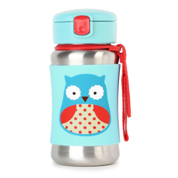Nerezová láhev na vodu SKIP HOP Zoo s brčkem 350 ml
