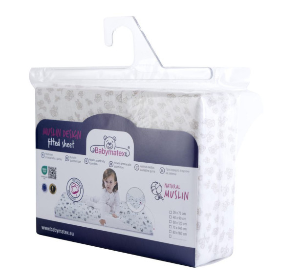 Mušelínové prostěradlo Design s gumou 60 x 120 cm BabyMatex
