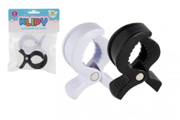 Klipy 2 ks plast 7,5 x 5 cm na kočárek černo-bílé