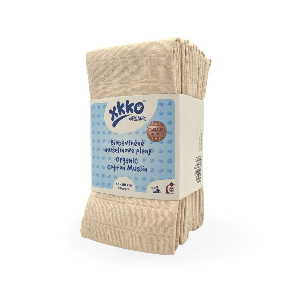 Dětské pleny z biobavlny Organic 60 x 60 cm Staré časy 10 ks natural Xkko