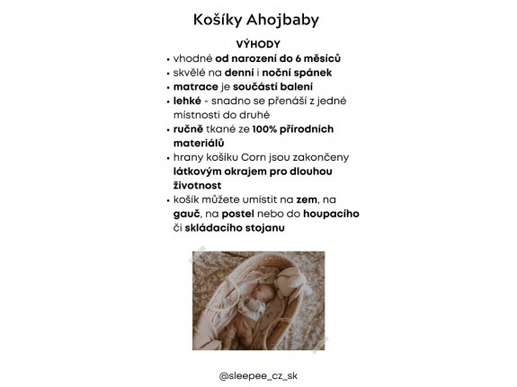Mojžíšův košík pro miminko Corn Natural + matrace Basic Ahojbaby