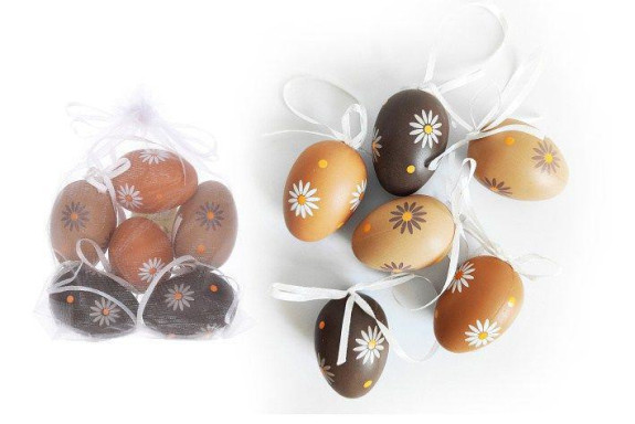 Vajíčko dekorační plastové malované 6 cm, 6 ks v organza sáčku