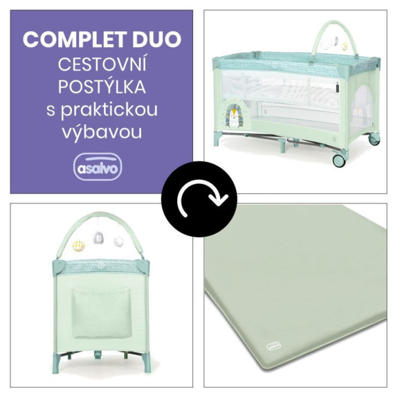 Complet duo cestovní postýlka s druhým dnem a hrazdičkou Asalvo