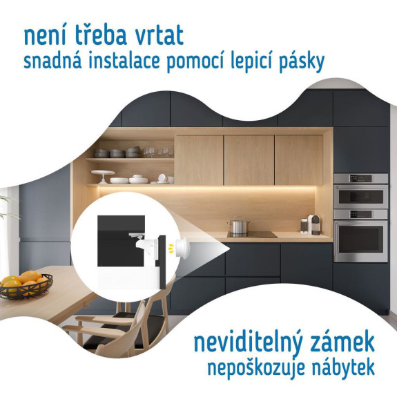 Magnetické zámky bílé na skříně a zásuvky sada 4 ks + 1x magnetický klíč Sipo