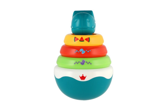 Roly Poly dinosaurus skládanka pyramida s kroužky se zvukem 16 cm