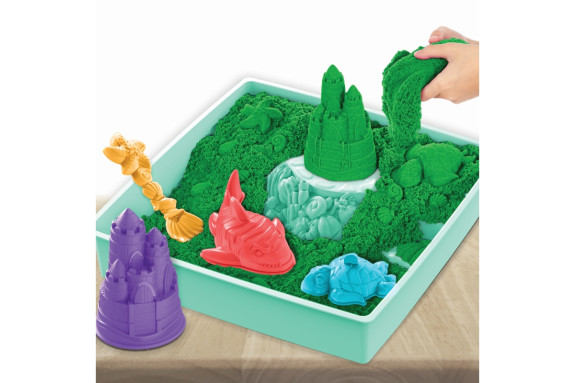 Krabice tekutého písku s podložkou zelená Kinetic Sand