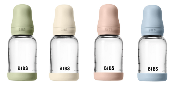 Antikoliková skleněná láhev s kaučukovým dudlíkem 120 ml Bibs