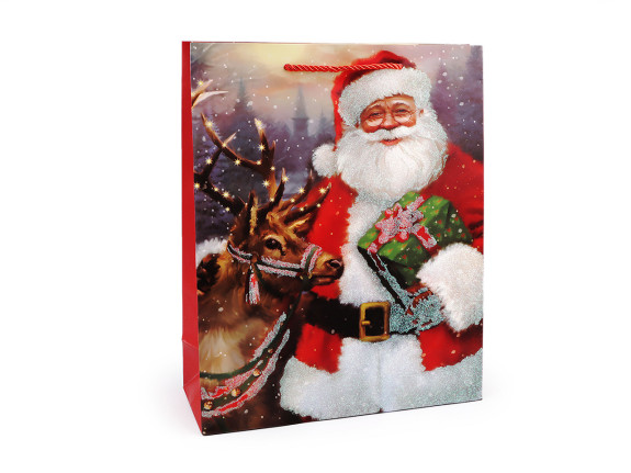 Vánoční dárková taška s glitry 32 x 26 x 10 cm Santa 4