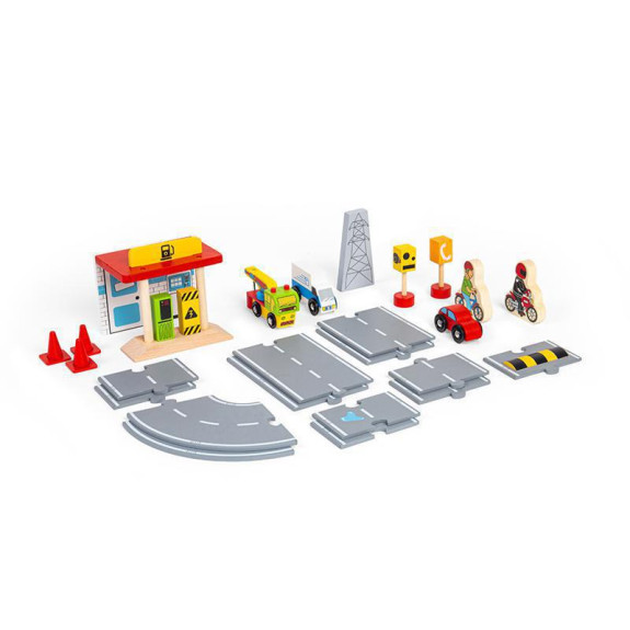 Dřevěná sada příslušenství silnice Bigjigs Rail