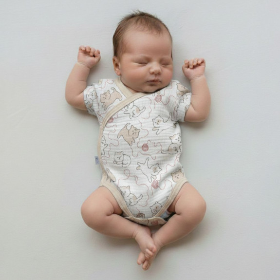 Zavinovací kojenecké body krátký rukáv mušelín Kočička Baby Service