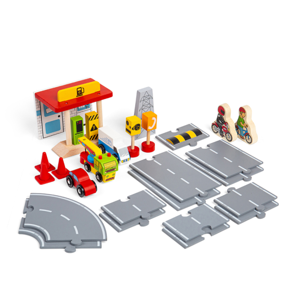 Dřevěná sada příslušenství silnice Bigjigs Rail