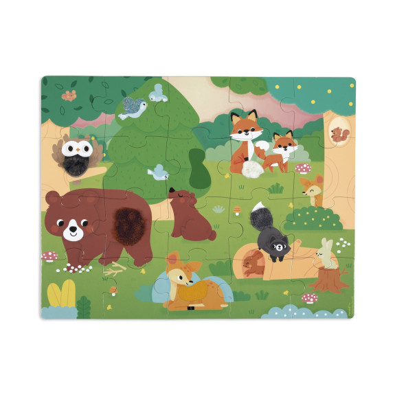 Puzzle dotykové senzorické Les s různými povrchy 20 ks Janod