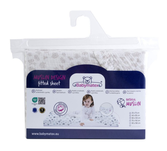 Mušelínové prostěradlo Design s gumou 60 x 120 cm BabyMatex