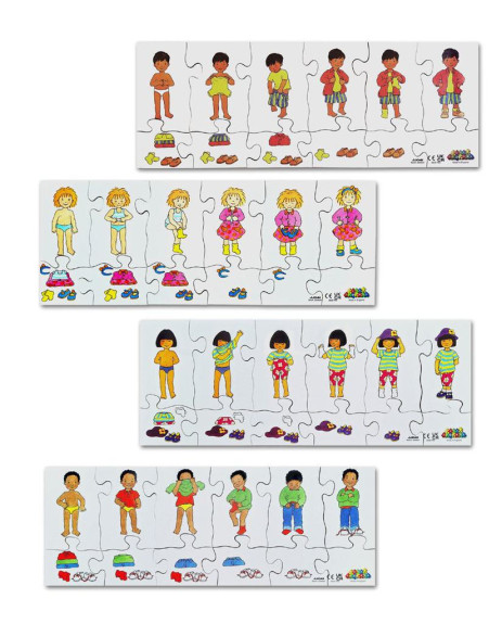 Dřevěný puzzle set 4 x 12 dílů Oblékání