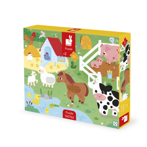 Puzzle dotykové senzorické Farma s různými povrchy 20 ks Janod