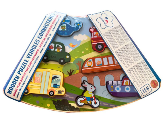 Dřevěné puzzle Dopravní prostředky propojitelné 2Kids Toys
