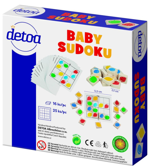 Baby sudoku logická hra dřevo 25 ks Detoa