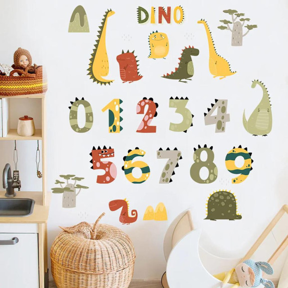 Nástěnné samolepky do dětského pokoje, Dino Numbers Sipo