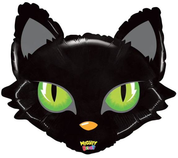 Kočka hlava černá 28"/71 cm fóliový balónek