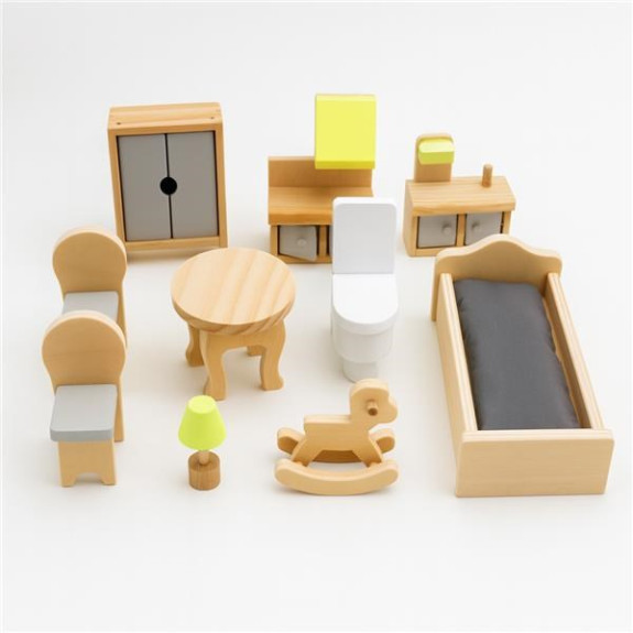 Dřevěný domeček pro panenky s nábytkem Rose Montessori Baby Mix