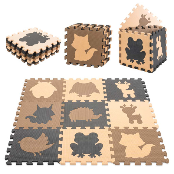Pěnové puzzle Zvířátka béžové 85 × 85 cm – 9 dílů, Eva pěna Tulimi