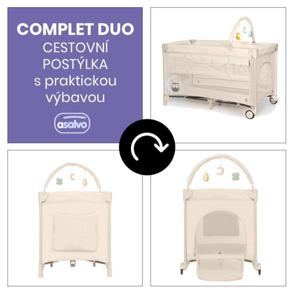 Complet duo cestovní postýlka s druhým dnem a hrazdičkou Asalvo