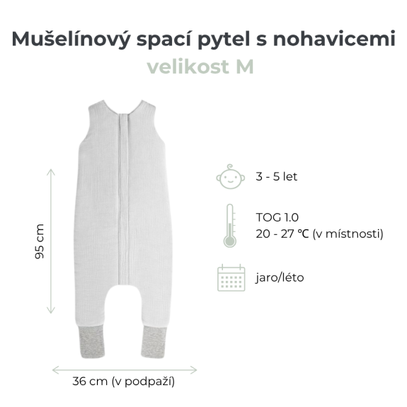 Mušelínový letní spací pytel s nohavicemi Sleepee Nature krémový