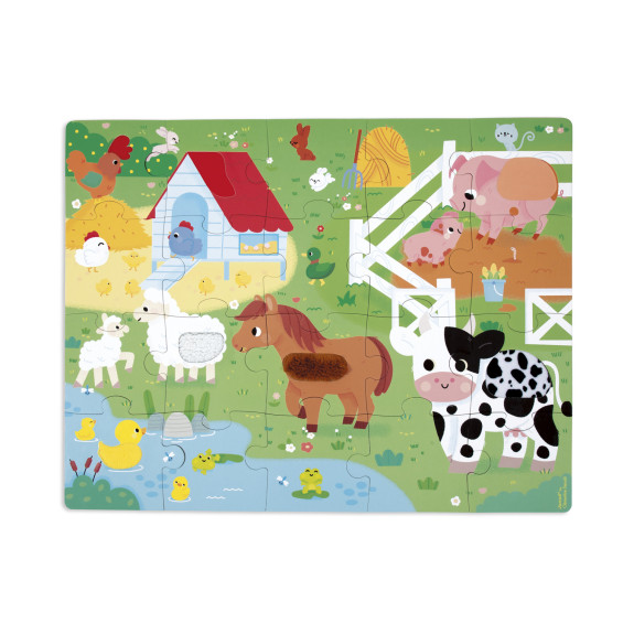 Puzzle dotykové senzorické Farma s různými povrchy 20 ks Janod
