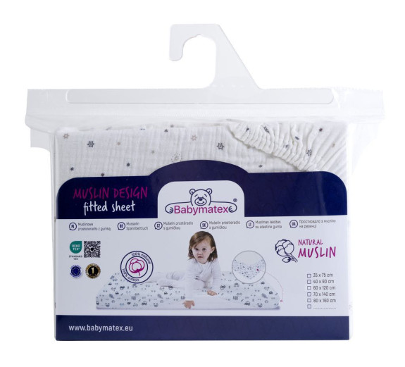 Mušelínové prostěradlo Design s gumou 60 x 120 cm BabyMatex