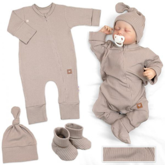 Rostoucí žebrovaný overálek, čepička a botičky Nature - toffi Baby Nellys