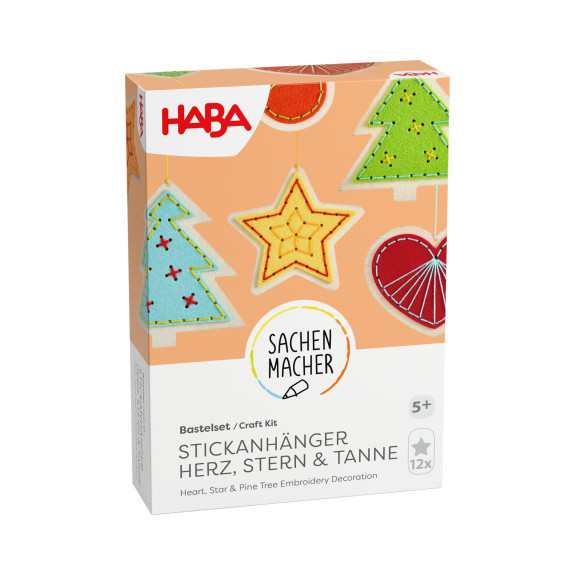 Kreativní sada Vyšívaná dekorace Srdce, hvězda a stromeček Haba