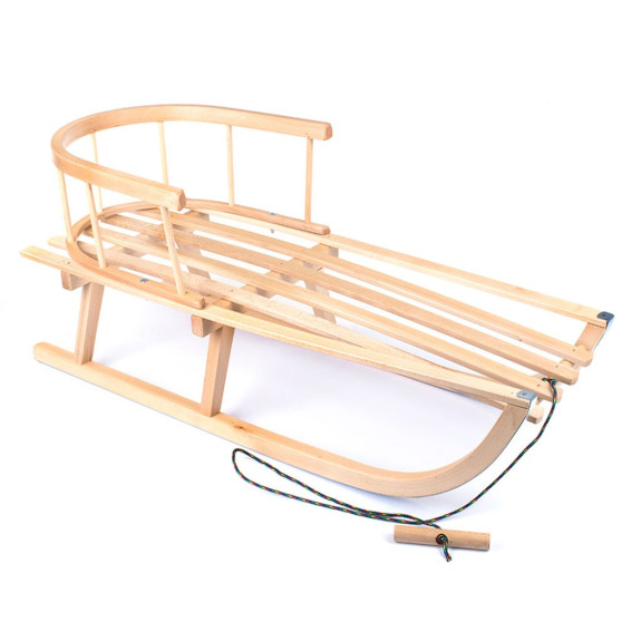 Dětské celodřevěné sáňky s opěradlem a provázkem Bayo 90 cm