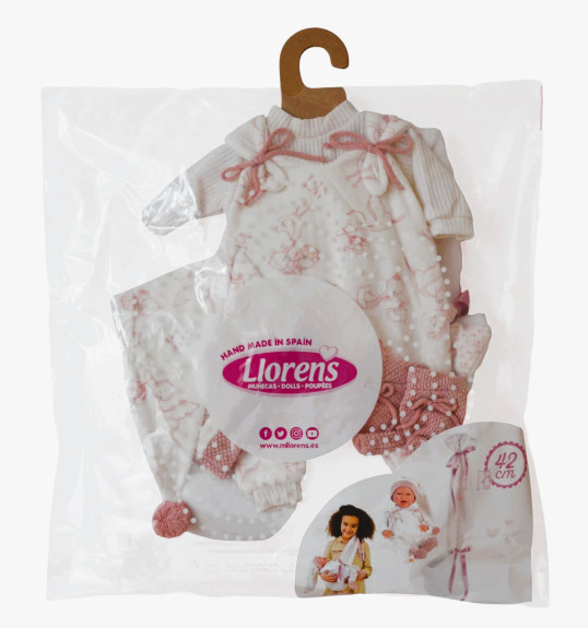 Obleček pro panenku New Born velikosti 40-42 cm s nosítkem přes rameno Llorens