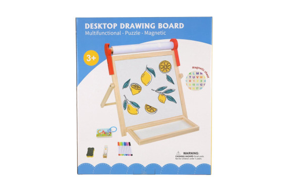 Tabule oboustranná magnetická dřevo černá/bílá 33x33cm s rolí papíru s doplňky