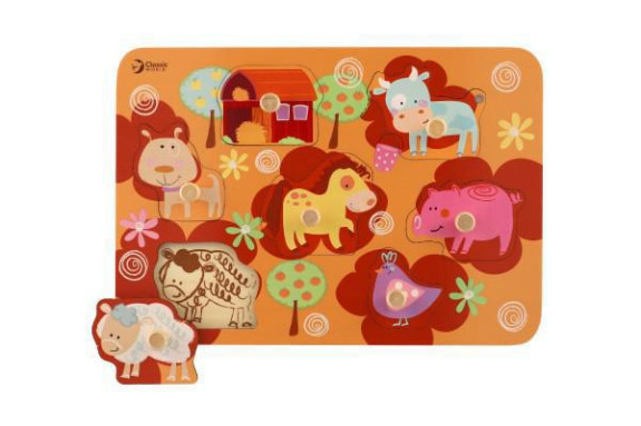 Vkládačka deskové obrysové puzzle farma dřevo 18m+