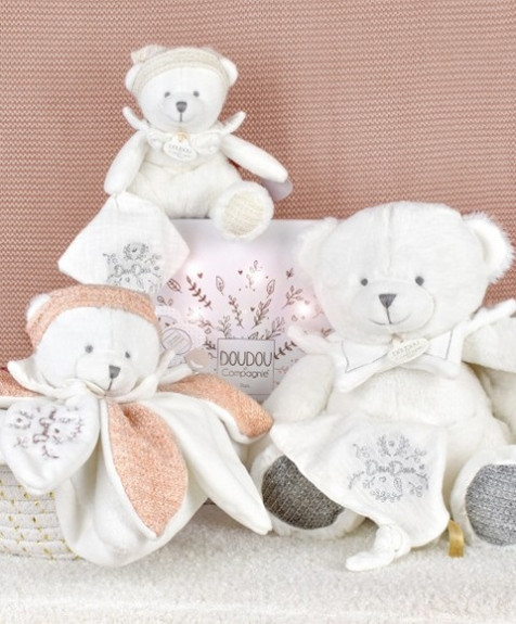 Dárková sada Plyšový medvídek s dečkou 30 cm šedý Doudou