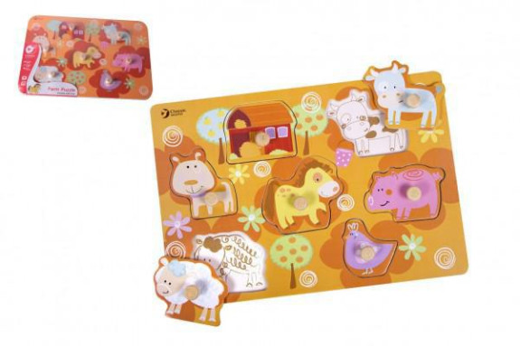 Vkládačka deskové obrysové puzzle farma dřevo 18m+