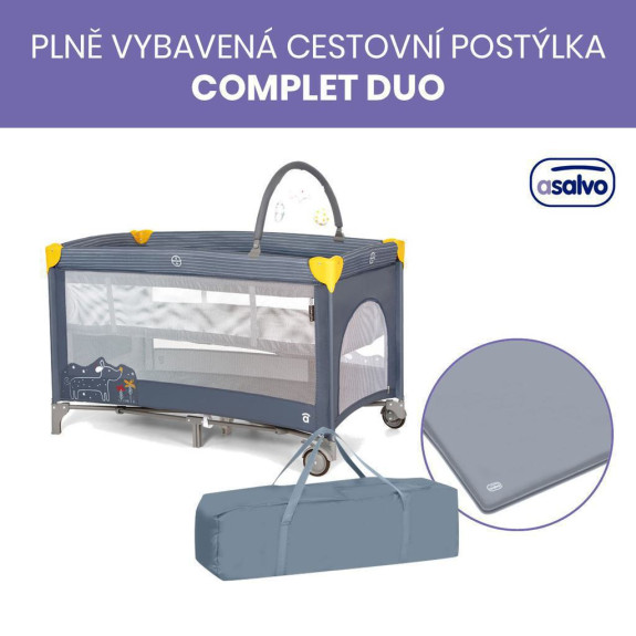 Complet duo cestovní postýlka s druhým dnem a hrazdičkou Asalvo