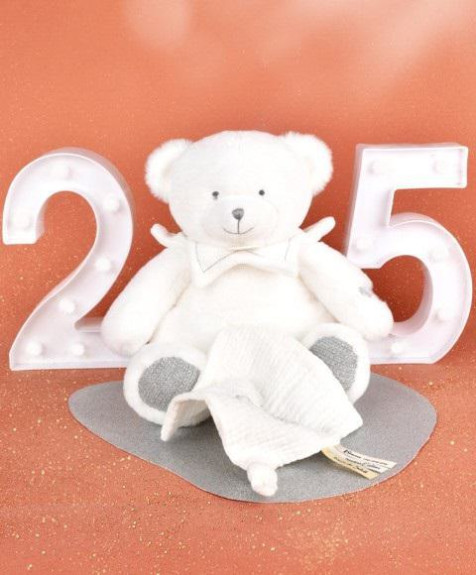 Dárková sada Plyšový medvídek s dečkou 30 cm šedý Doudou