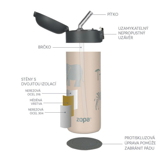 Termoska na tekutiny s brčkem 400 ml Zopa