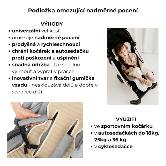 Prodyšná podložka proti pocení do sportovního kočárku a větších autosedaček Sleepee