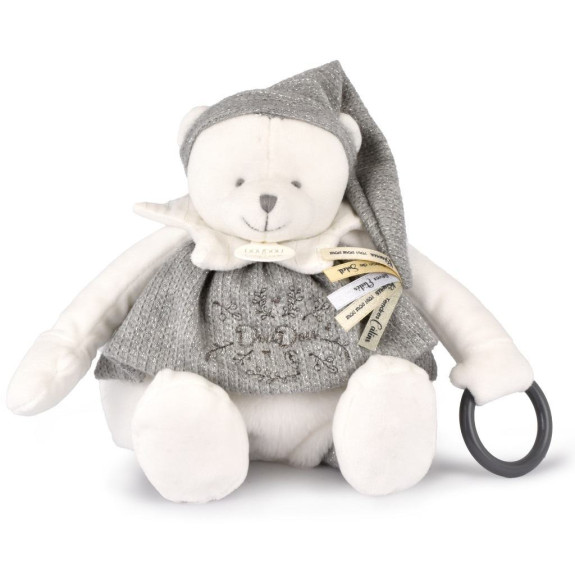 Dárková sada Plyšový lední medvídek s kroužkem 30 cm šedý Doudou