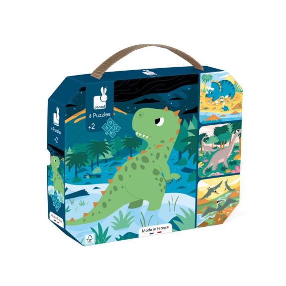 Puzzle v kufříku 4v1 Dinosauři Janod