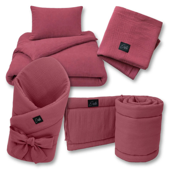 Luxusní dětské mušelínové povlečení Ruby red 100 x 135 cm Esito