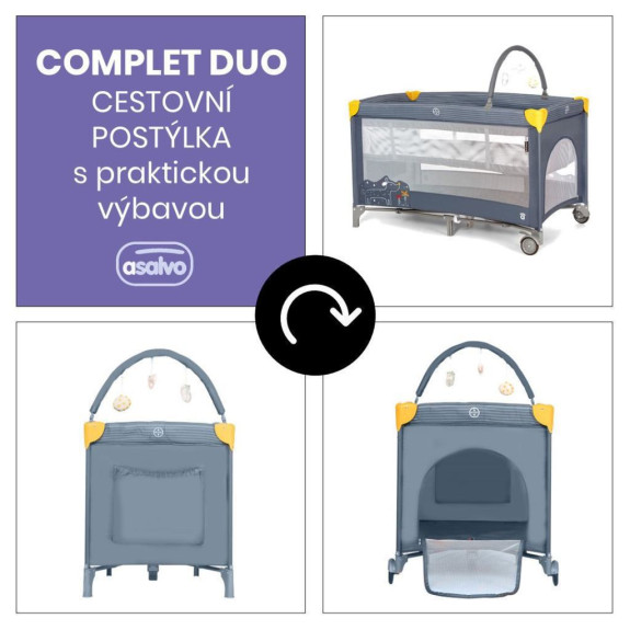 Complet duo cestovní postýlka s druhým dnem a hrazdičkou Asalvo