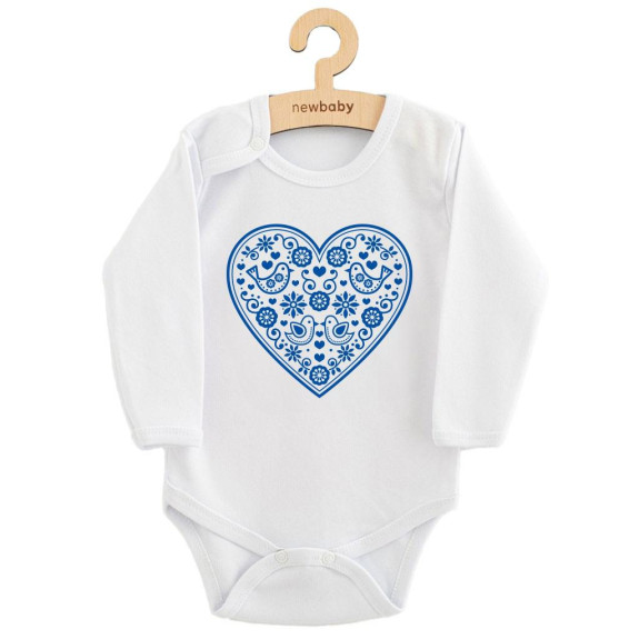Dětské body s potiskem Lidový vzor modré srdíčko New Baby