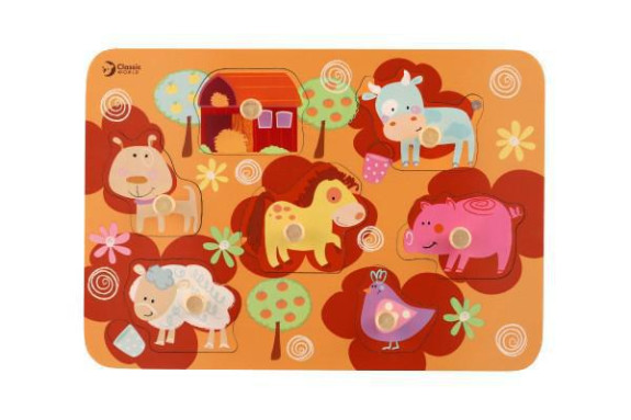 Vkládačka deskové obrysové puzzle farma dřevo 18m+